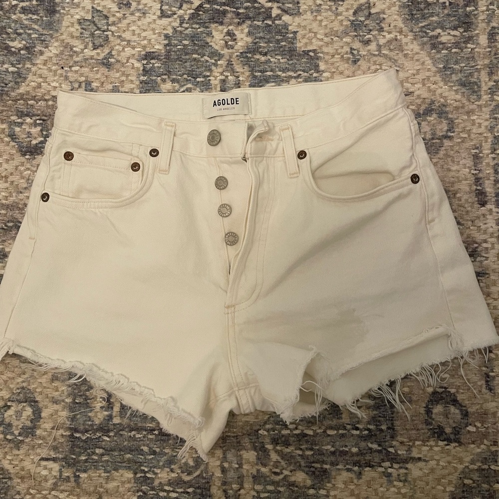 Agolde white high rise jean shorts